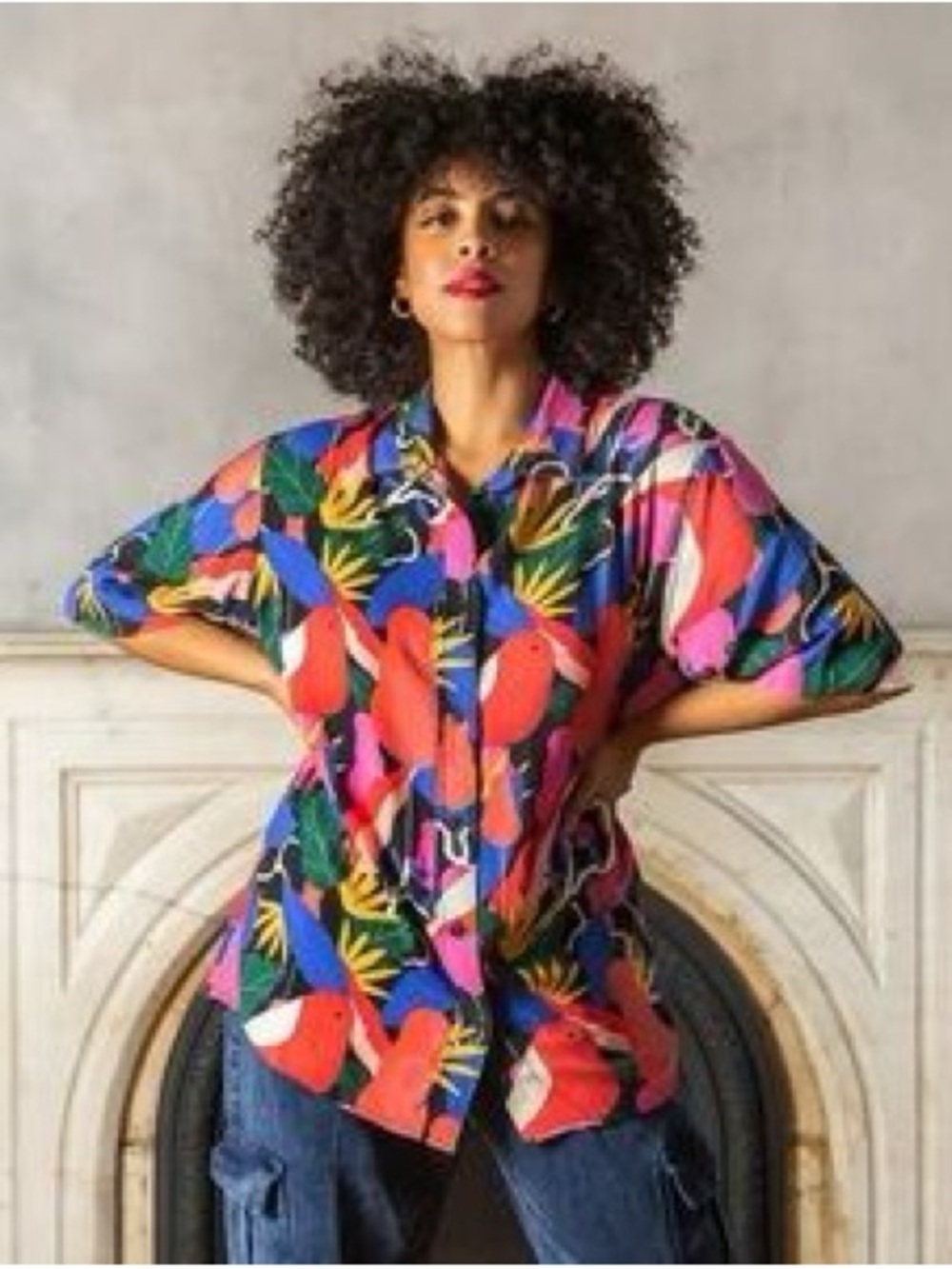 Mixed by Nasrin Vibrant Tropical Print Button-Down Shirt - Multicolor